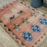 3’7 x 5’9 Classic Vintage Rug Muted Red, Brown + Blue Carpet