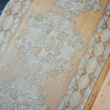 3’1 x 10’ Vintage Turkish Runner Muted Gray-Beige and Copper '3018