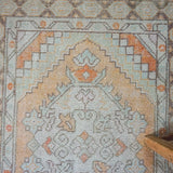 3’1 x 10’ Vintage Turkish Runner Muted Gray-Beige and Copper '3018