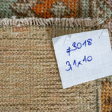 3’1 x 10’ Vintage Turkish Runner Muted Gray-Beige and Copper '3018