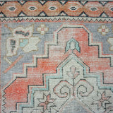 3’3 x 9’7 Vintage Turkish Runner Muted Coral Red, Light Brown, Gray and Purple