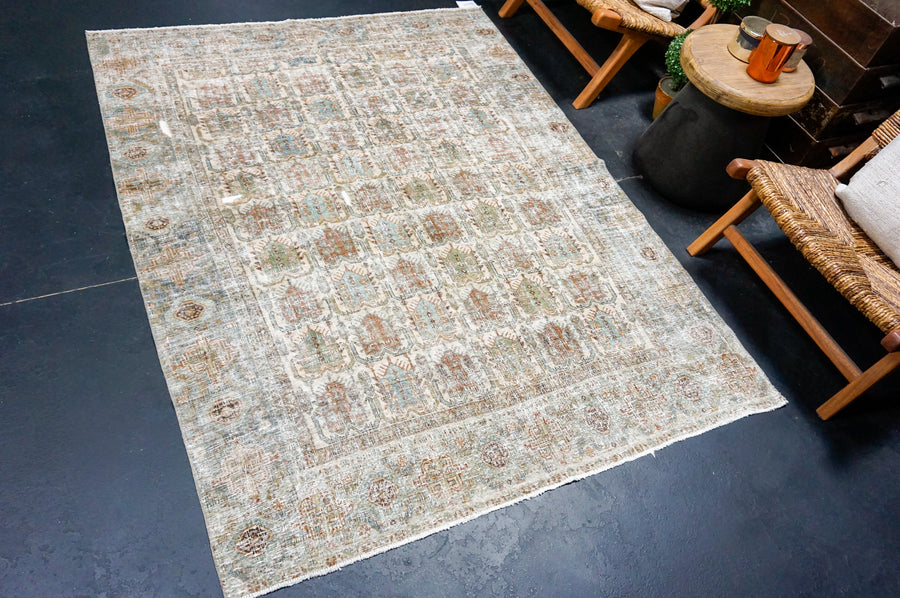 5’ x 6’5 Classic Vintage Rug Muted Green, Blue & Copper SB