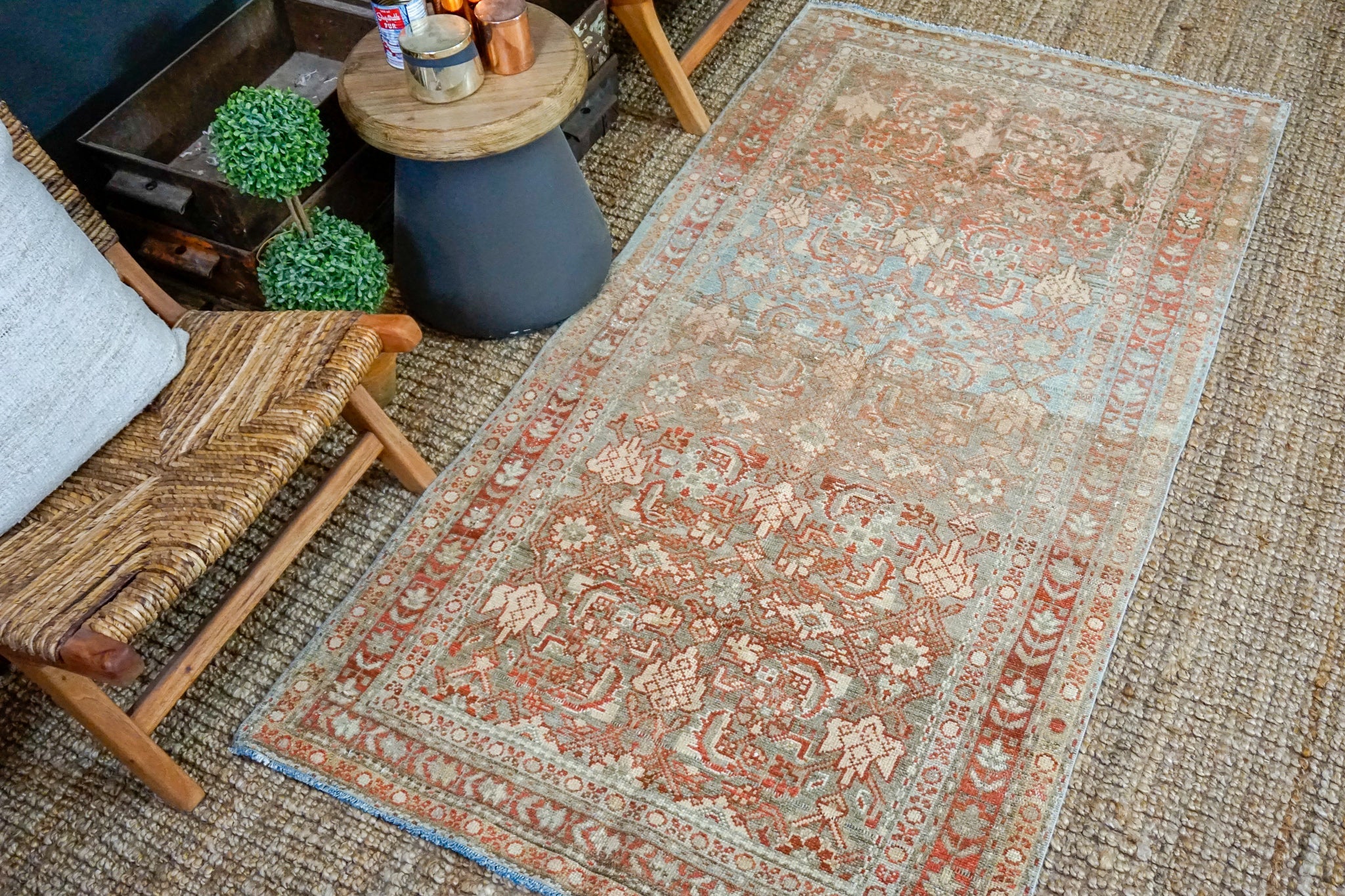 3’7 x 6’11 Classic Vintage Rug Muted Light Blue, Copper + Brown Carpet '3779 Linda's Barn