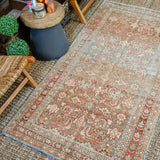 3’7 x 6’11 Classic Vintage Rug Muted Light Blue, Copper + Brown Carpet