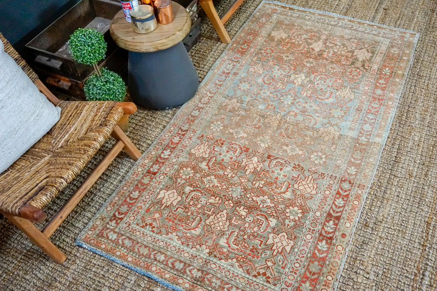 3’7 x 6’11 Classic Vintage Rug Muted Light Blue, Copper + Brown Carpet