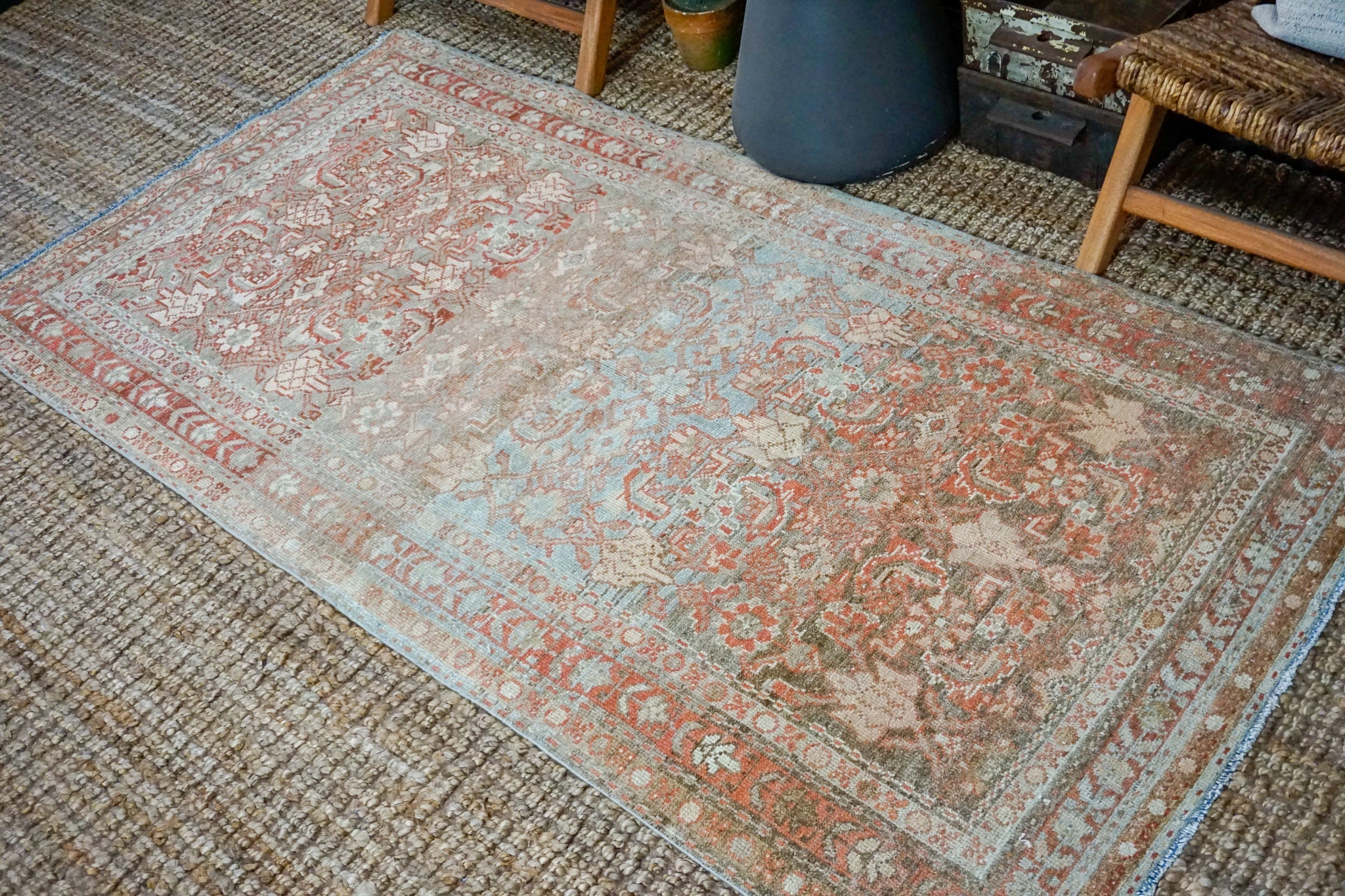 3’7 x 6’11 Classic Vintage Rug Muted Light Blue, Copper + Brown Carpet '3779 Linda's Barn