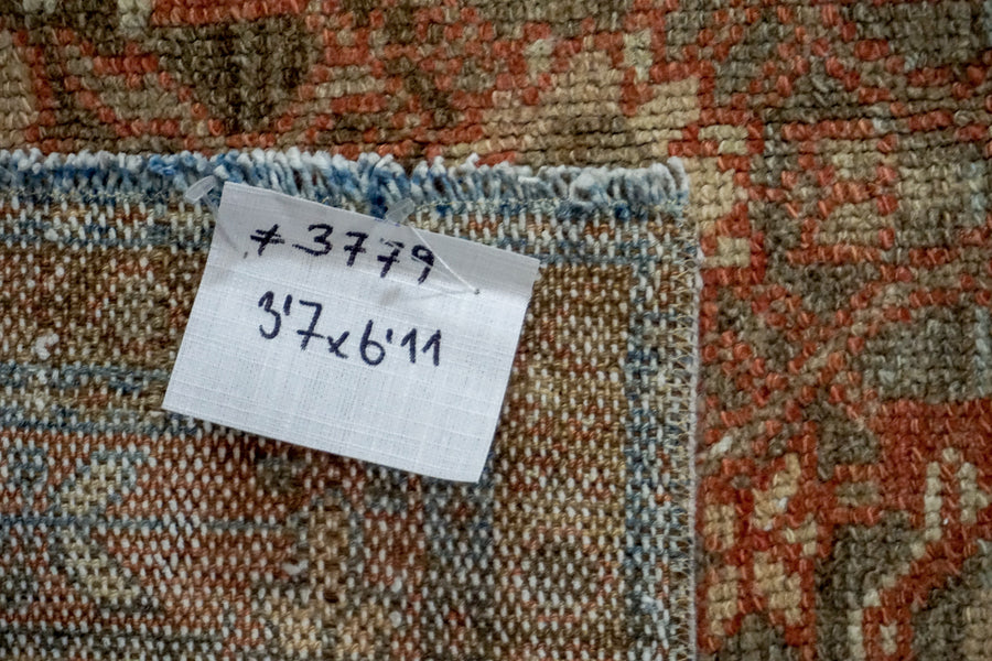 3’7 x 6’11 Classic Vintage Rug Muted Light Blue, Copper + Brown Carpet