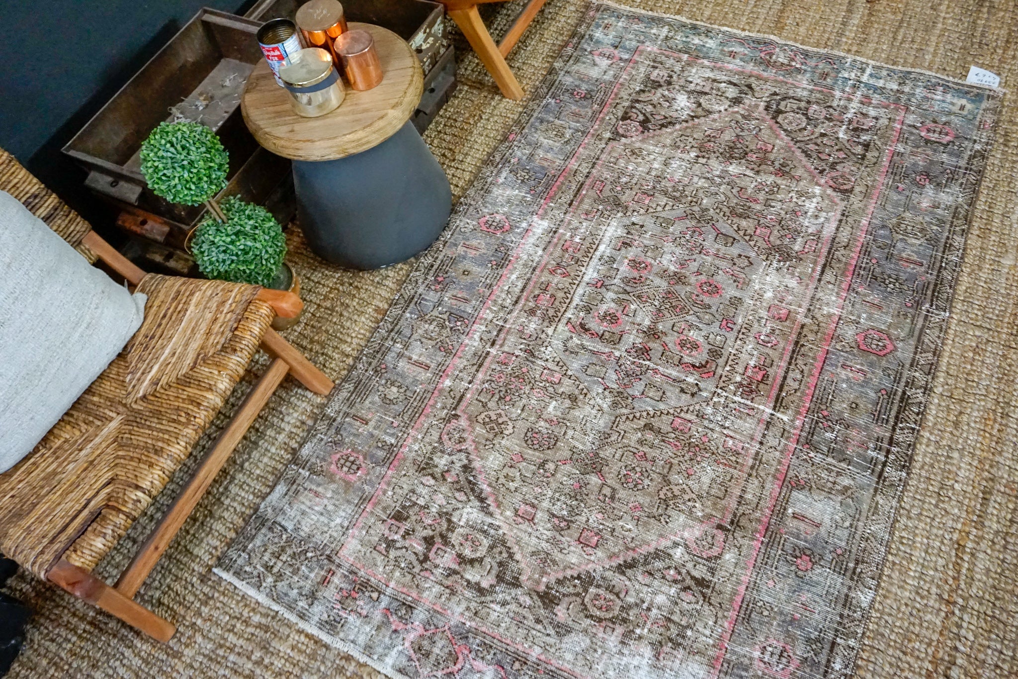 4’ x 6’7 Classic Vintage Rug Muted Gray, Mocha, Violet + Pink Carpet '3770 Linda's Barn