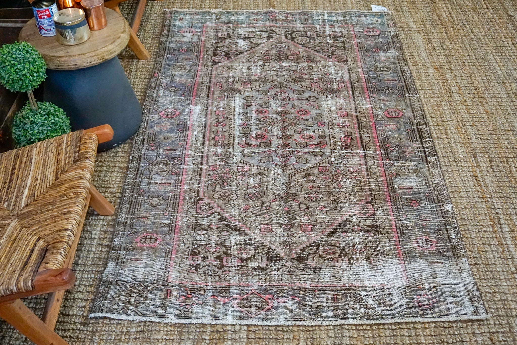 4’ x 6’7 Classic Vintage Rug Muted Gray, Mocha, Violet + Pink Carpet '3770 Linda's Barn