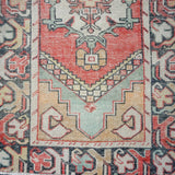 3’2 x 9’7 Vintage Turkish Runner Muted Red, Blue, Black and White