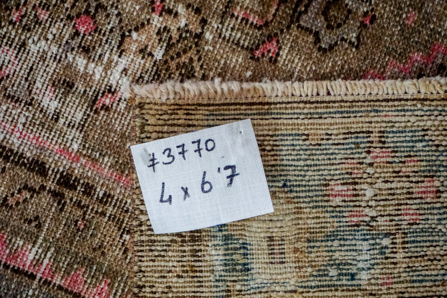 4’ x 6’7 Classic Vintage Rug Muted Gray, Mocha, Violet + Pink Carpet