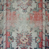 3’2 x 9’7 Vintage Turkish Runner Muted Red, Blue, Black and White