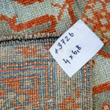 4’ x 6’8 Classic Vintage Rug Muted Sockeye Salmon, Blue + Pink Carpet
