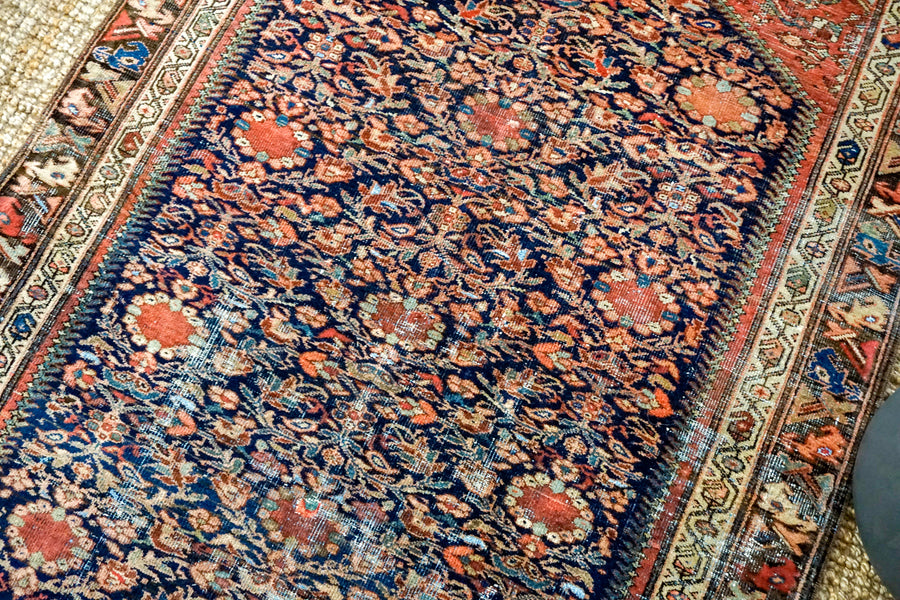 4’3 x 6’1 Classic Vintage Rug Muted Dark Navy Blue + Blush Pink Carpet