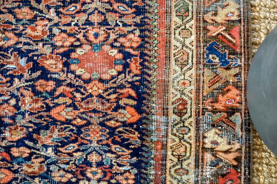 4’3 x 6’1 Classic Vintage Rug Muted Dark Navy Blue + Blush Pink Carpet