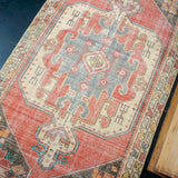 4’2 x 8’4 Oushak Rug Muted Red and Blue Vintage Carpet