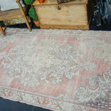 4’7 x 7’6 Oushak Rug Muted Red, Cream and Gray Vintage Carpet