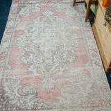 4’7 x 7’6 Oushak Rug Muted Red, Cream and Gray Vintage Carpet