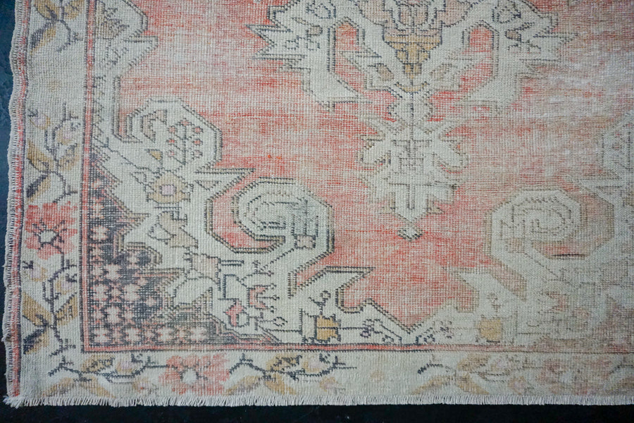 4’7 x 7’6 Oushak Rug Muted Red, Cream and Gray Vintage Carpet