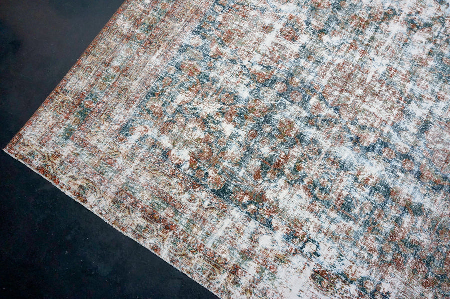 7’3 x 11’10 Classic Vintage Rug Muted Indigo, Copper + Green
