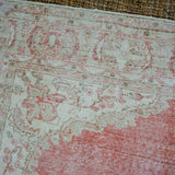 7’4 x 10’7 Vintage Oushak Rug Muted Coral Pink, Beige + Gray Carpet