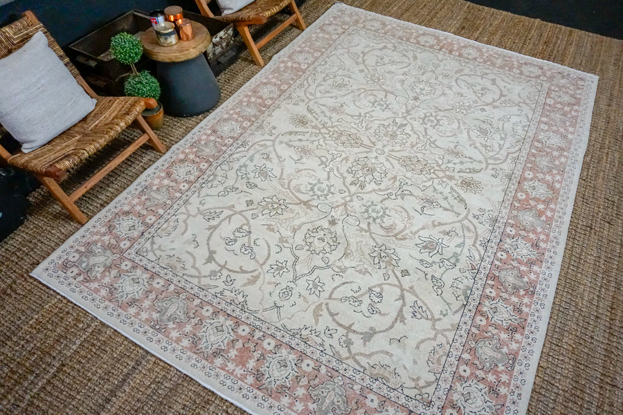 7’3 x 10’4 Vintage Oushak Rug Muted Wine, Taupe + Clay Carpet
