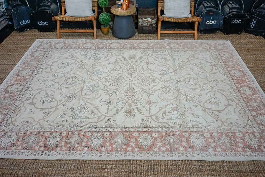 7’3 x 10’4 Vintage Oushak Rug Muted Wine, Taupe + Clay Carpet