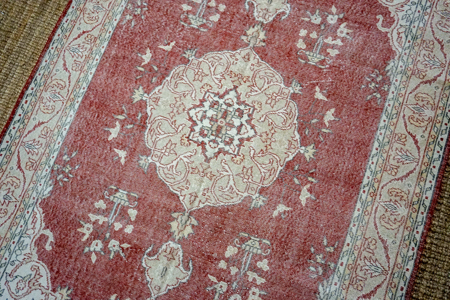 6’5 x 10’1 Vintage Oushak Rug Muted Wine, Beige + Black Carpet