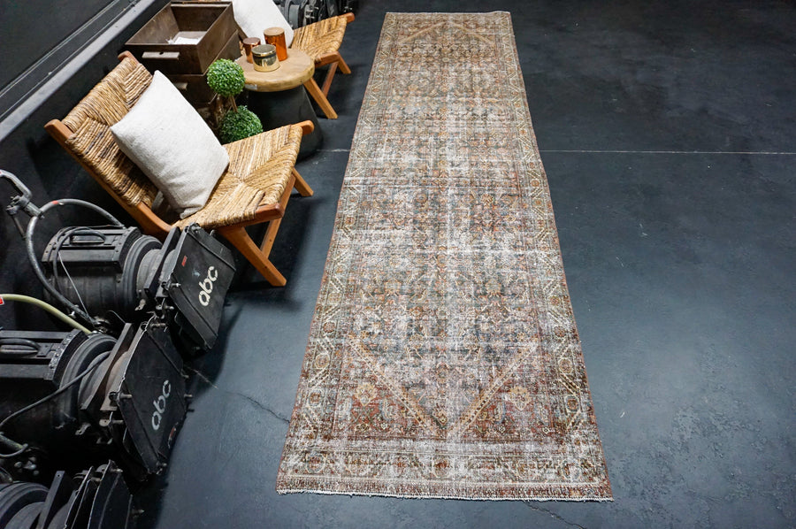 3’3 x 13’ Classic Vintage Runner Muted Blue, Wine & Green SB