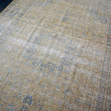9’8 x 13’ Vintage Mahal Rug Olive Green and Denim Blue 60’s Carpet