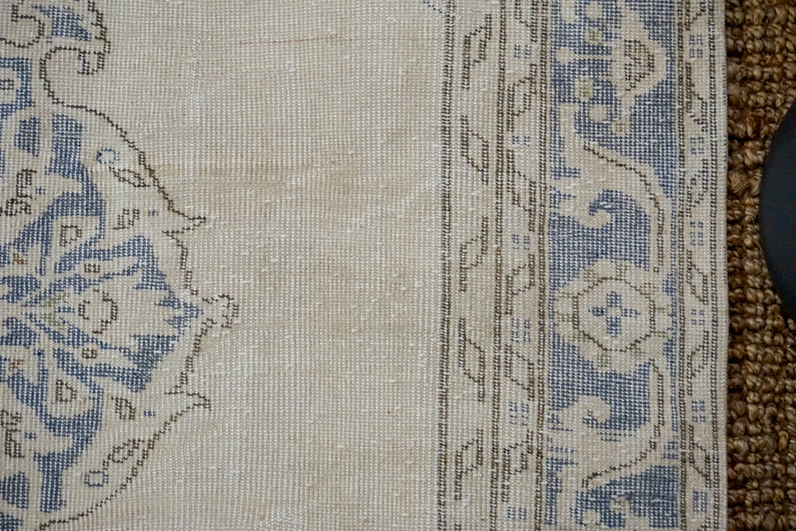 6’4 x 10’2 Vintage Oushak Rug Muted Navy Blue and Cream Carpet