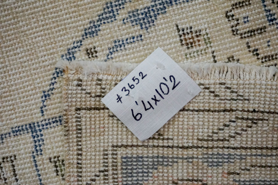 6’4 x 10’2 Vintage Oushak Rug Muted Navy Blue and Cream Carpet