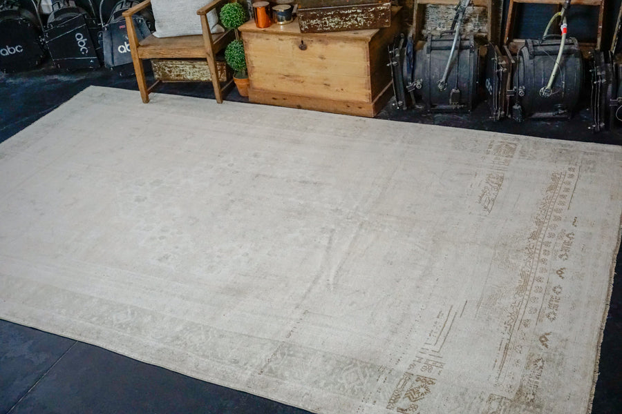 7’ x 11’6 Vintage Taspinar Rug Beige & Sage Green Angora Wool Carpet