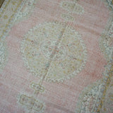 6’9 x 10’5 Vintage Oushak Rug Muted Pink, Blue + Honey Carpet
