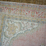 6’9 x 10’5 Vintage Oushak Rug Muted Pink, Blue + Honey Carpet