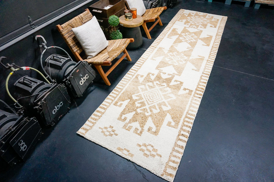 3’5 x 12’9 Vintage Herki Runner Cream & Light Warm Brown