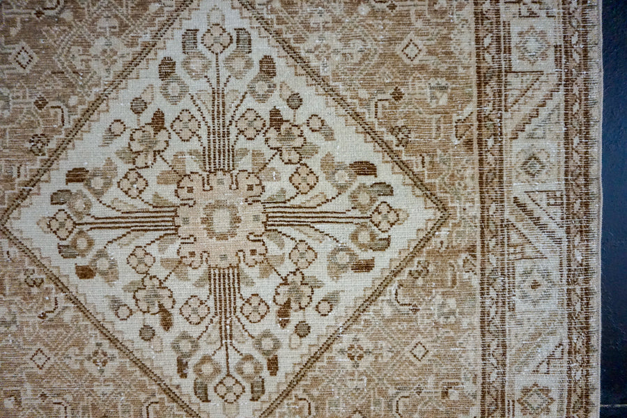 3’10 x 14’ Persian Hamadan Runner Beige, Brown and Olive Green