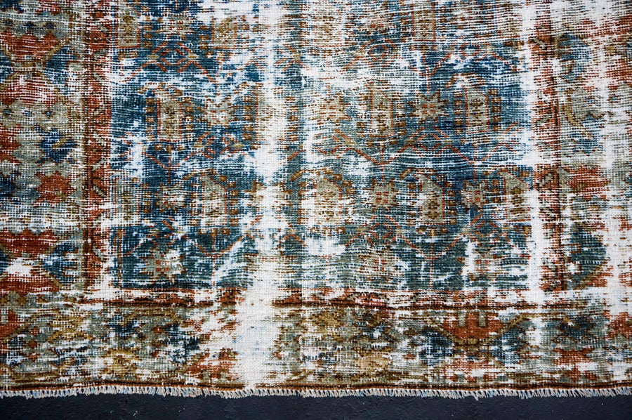 3’7 x 5’9 Classic Vintage Carpet Muted Turquoise Blue, Copper and Denim
