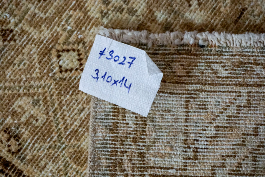 3’10 x 14’ Persian Hamadan Runner Beige, Brown and Olive Green