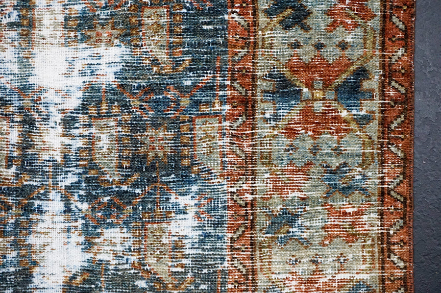 3’7 x 5’9 Classic Vintage Carpet Muted Turquoise Blue, Copper and Denim