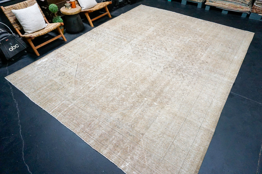 9’8 x 12’7 Classic Vintage Mahal Muted Tawny Brown, Beige, Sage Green + Terra Cotta