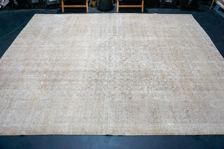 9’8 x 12’7 Classic Vintage Mahal Muted Tawny Brown, Beige, Sage Green + Terra Cotta