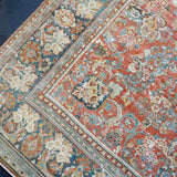 10’7 x 18’ Classic Antique Rug Muted Warm Red, Denim Blue and Black