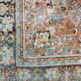 10’7 x 18’ Classic Antique Rug Muted Warm Red, Denim Blue and Black