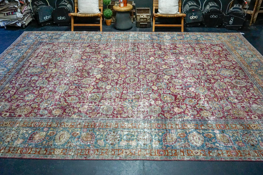 10’5 x 15’ Classic Vintage Jewel Tone Rug Wine and Turquoise 60’s Carpet