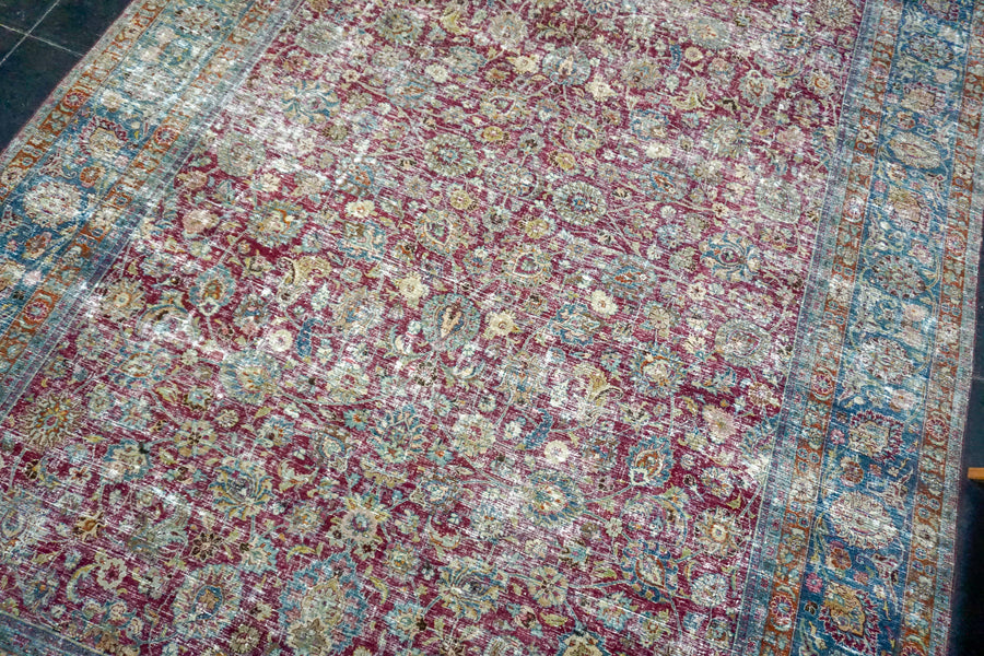 10’5 x 15’ Classic Vintage Jewel Tone Rug Wine and Turquoise 60’s Carpet