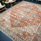 10’9 x 13’7 Classic Heriz Vintage Rug Muted Red, Gray-Blue, Brown & Bone '5117
