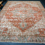 10’9 x 13’7 Classic Heriz Vintage Rug Muted Red, Gray-Blue, Brown & Bone '5117