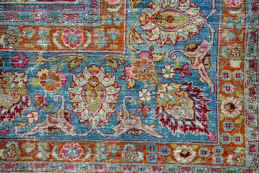 10’5 x 15’ Classic Vintage Jewel Tone Rug Wine and Turquoise 60’s Carpet