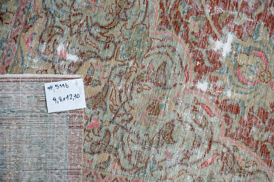 9’8 x 12’10 Classic Antique Tabriz Rug Muted Bittersweet Red, Gray, Blue and Pink